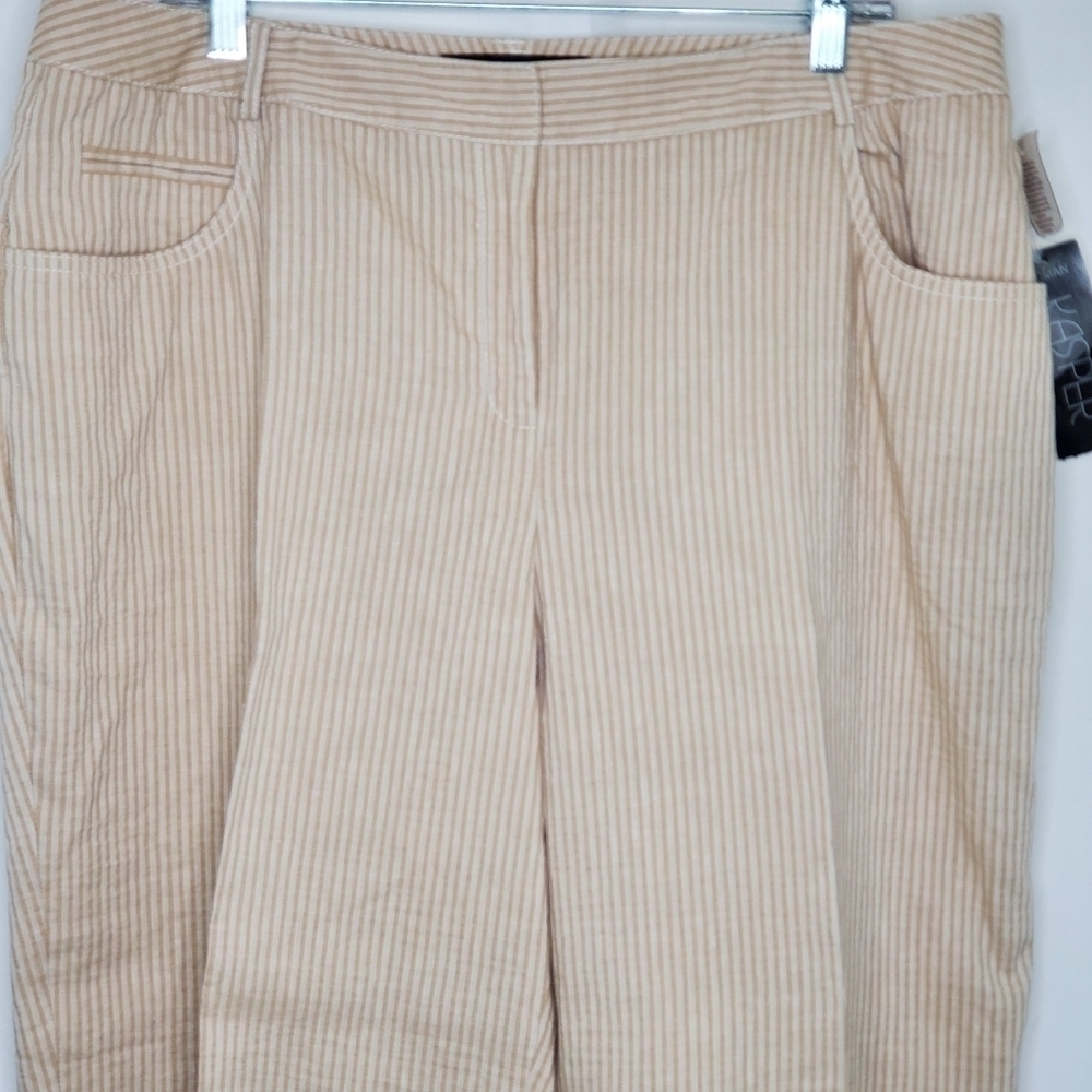 NEW Linen Cotton Striped Plus Size Pants Size 16W Kasper Ankle Trousers Office - Picture 2 of 12